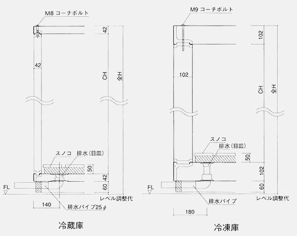 標準型冷蔵庫断面図